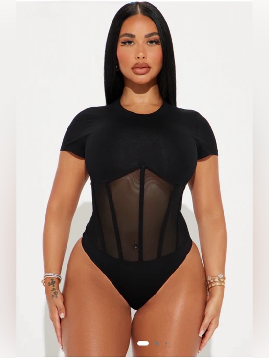 Fashion Nova Tops - Fashion Nova Black Short Sleeve Mesh Corset Bodysuit